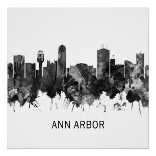 Ann Arbor Michigan Skyline BW Perfect Poster