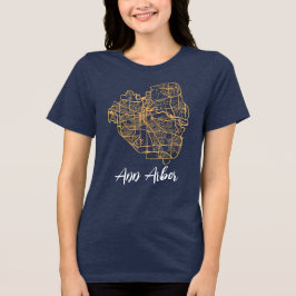 Ann Arbor Michigan Straatkaart Blauw en Maïs Tri-Blend Shirt