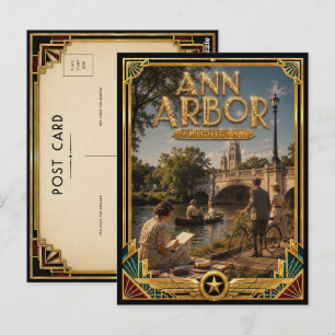 Ann Arbor Michigan Vintage Art Deco Gouden Tijdper Briefkaart