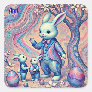 ANN ~ EASTER BUNNY en zijn kinderen ~ Vierkante Sticker
