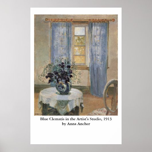 Anna Ancher's Blue Clematis in de Studio van de ku Poster (Voorkant)