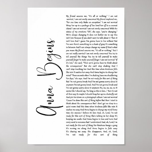 Anna Begint White Script Song Lyric Wall Art Print (Voorkant)