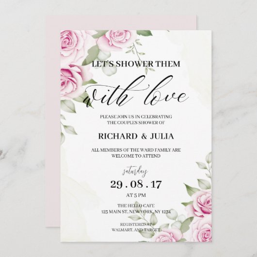 ANNA Let's Shower Invitation / Aquarelle, rose (Devant / Derrière)