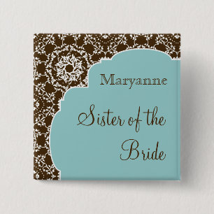 Anna Liese Damask Blue Bridal Party Button