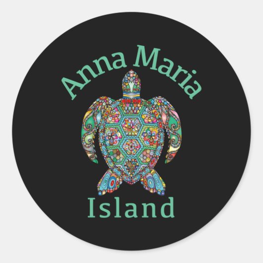 Anna Maria Island Tribal Turtle Ronde Sticker (Voorkant)