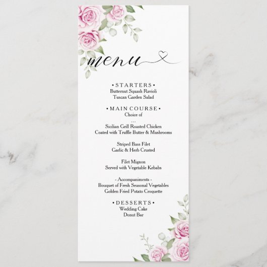 ANNA Menu Mariage / Aquarelle Rose florale (Devant)