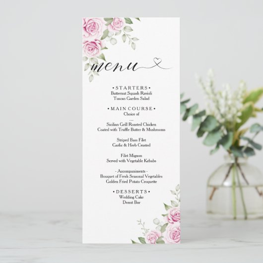 ANNA Menu Mariage / Aquarelle Rose florale (Debout devant)