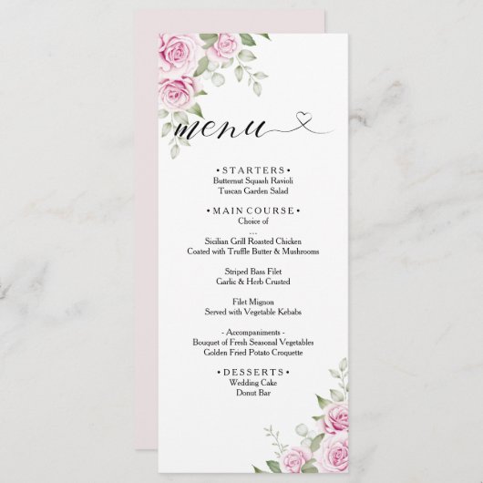 ANNA Menu Mariage / Aquarelle Rose florale (Devant / Derrière)