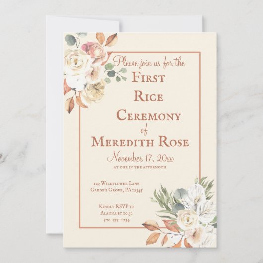 Anna Prashan First Rice Ceremony Floral Kaart (Voorkant)