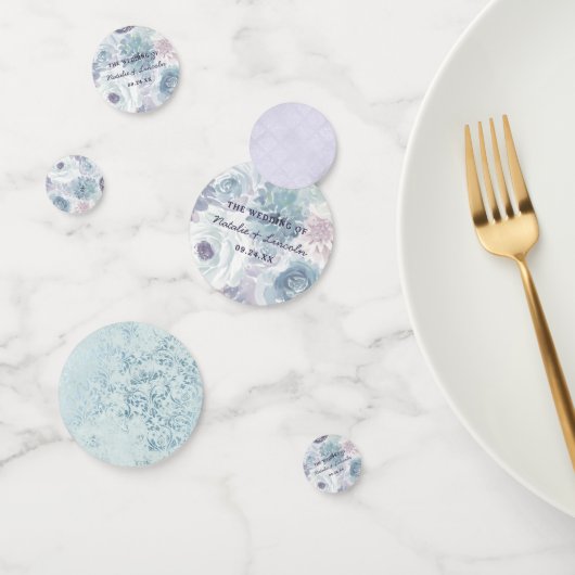 Annabelle  Blauw Bloemen Bruiloft Monogram Confetti (Groep)