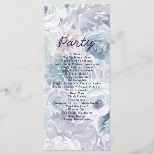 Annabelle  Blauw Bloemen Huwelijksceremonie Programma (Achterkant)