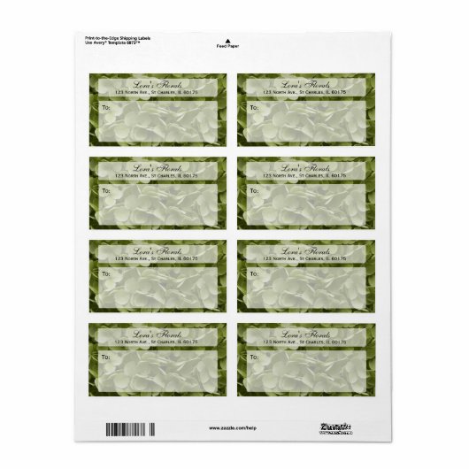 Annabelle Hydrangea Floral Shipping Label (Full Sheet)