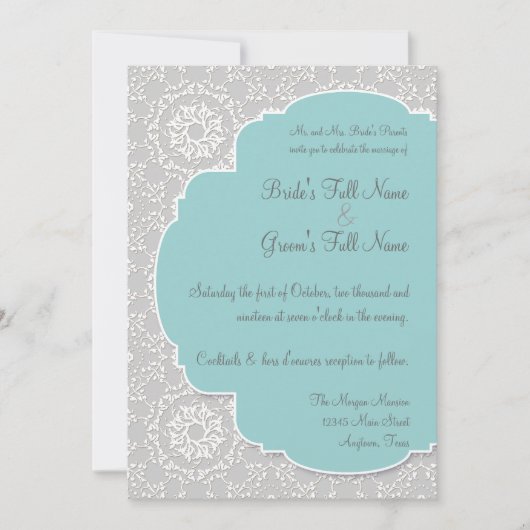 AnnaLiese Peacock Damask - Invitation Aqua Blue Gr (Devant)