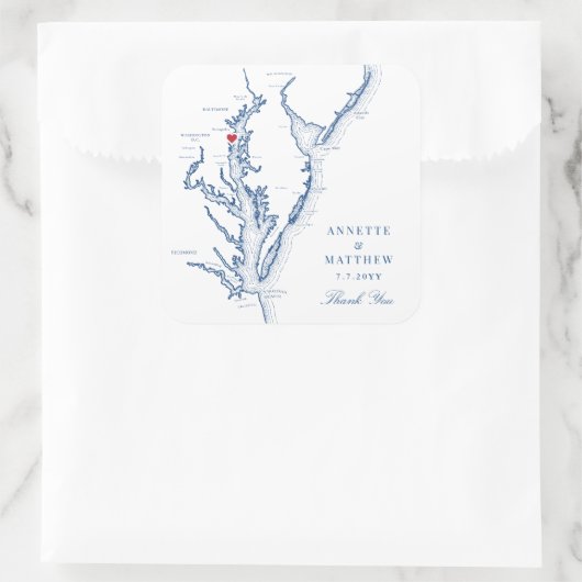 Annapolis Chesapeake Bay Map Navy Wedding Favor Vierkante Sticker (Tas)