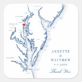 Annapolis Chesapeake Bay Map Navy Wedding Favor Vierkante Sticker (Voorkant)