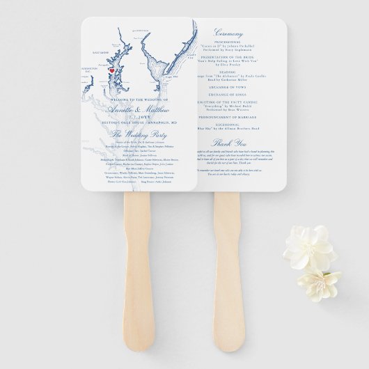 Annapolis Chesapeake Bay Wedding Program Elegant Handwaaier (Voorkant en achterkant)