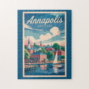 Annapolis Maryland Silhouette Reis Kunst Vintage Legpuzzel