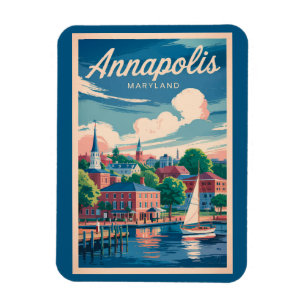 Annapolis Maryland Silhouette Reis Kunst Vintage Magneet