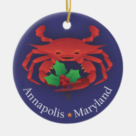 Annapolis Maryland Skyline & Crab met Holly Keramisch Ornament