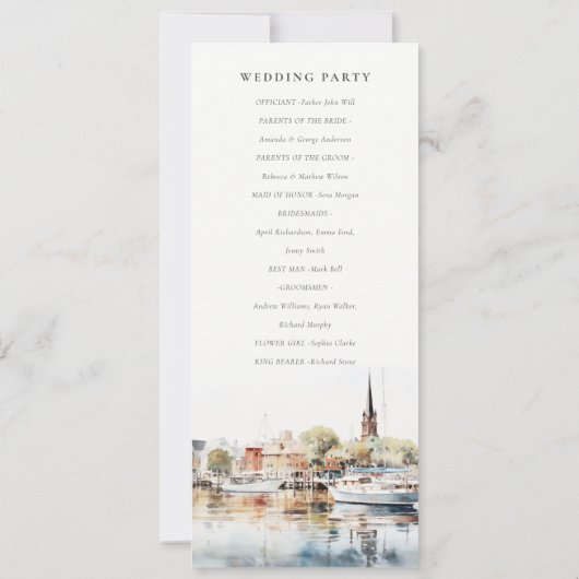 Annapolis Maryland Watercolor Wedding Programme (Dos)