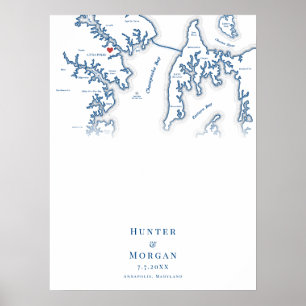 Annapolis MD Map Mariage Élégant Poster du livre d