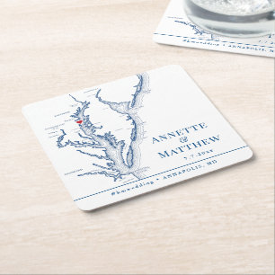 Annapolis MD Weddenschap Welkomstfeest Cocktail Ho Vierkante Kartonnen Onderzetter