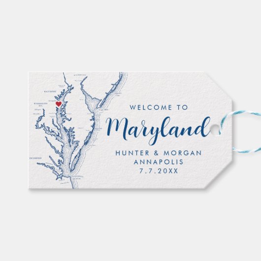 Annapolis minimale moderne marine bruiloft welkom cadeaulabel (Voorkant (Horizontaal))