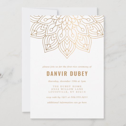 Annaprashan Goud Witte Mandala Eerste Rijst Ceremo Kaart (Voorkant)