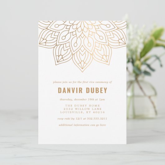 Annaprashan Goud Witte Mandala Eerste Rijst Ceremo Kaart (Staand voorkant)