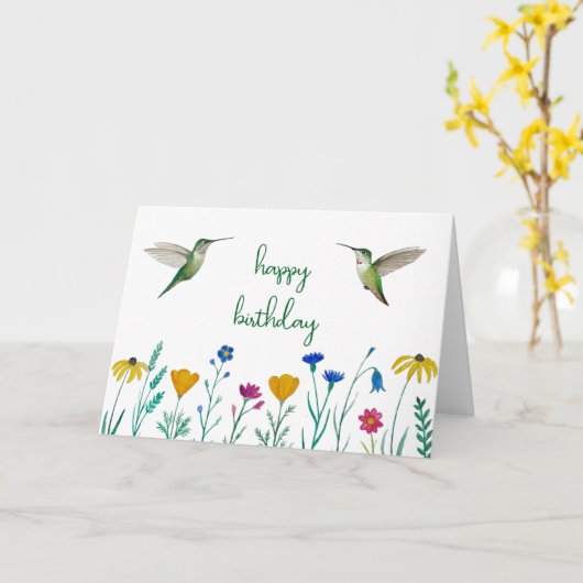 Anna's Hummingbirds en Wildflowers Verjaardag Kaart (Gele Bloem)