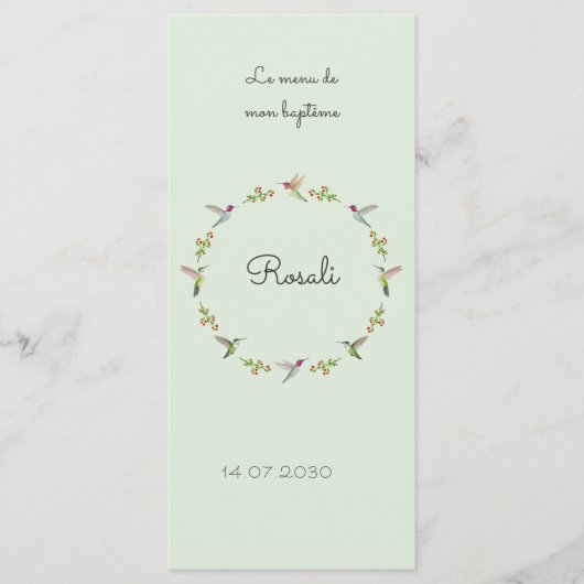 Anna's Kolibrie's Doop Menu (Voorkant)