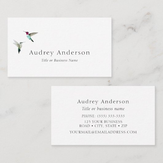 Anna's Visitekaartje voor Hummingvogels (Voorkant / Achterkant)