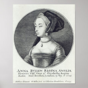 Anne Boleyn, geëtst door Wenceslaus Hollar, 1649 Poster