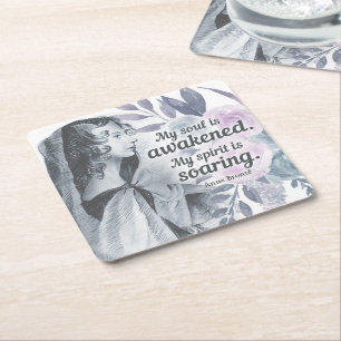 Anne Bronte Quote Mijn ziel is ontwaakt Floral Vierkante Kartonnen Onderzetter