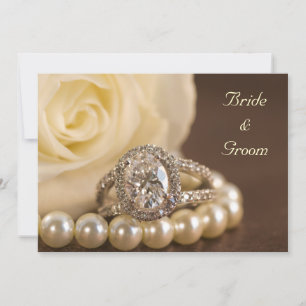 Anneau Diamant ovale Rose blanche Rose Faire-part 