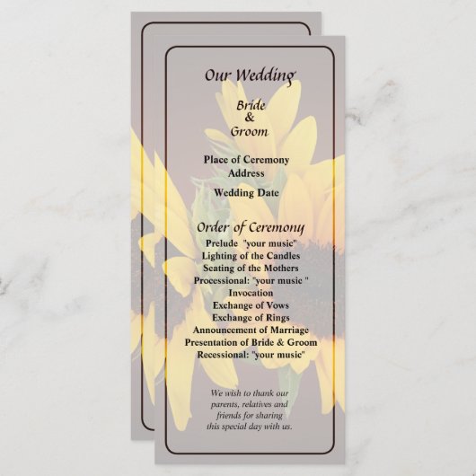 Anneau du programme de mariage des tournesols (Devant / Derrière)