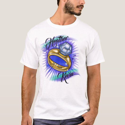 Anneau et dates de mariage Airbrush T-Shirt (Devant)