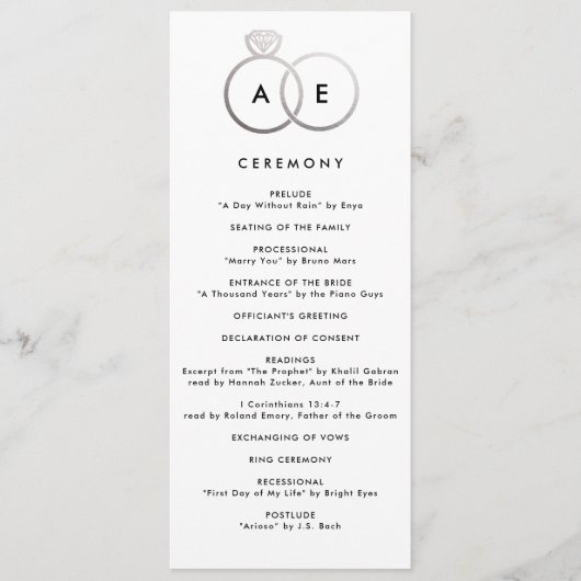 Anneaux d'argent moderne Programme de mariage pers (Devant)