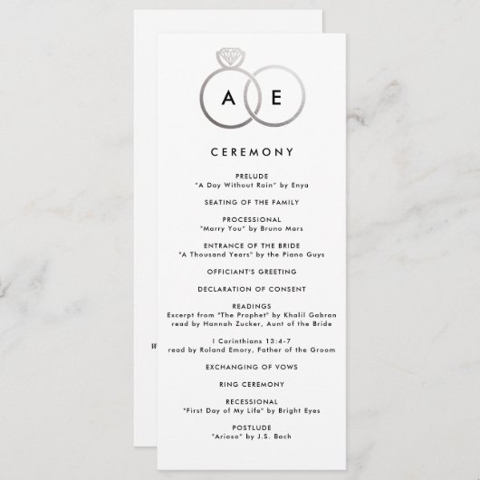 Anneaux d'argent moderne Programme de mariage pers (Devant / Derrière)