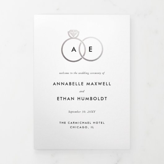 Anneaux d'argent moderne programme de mariage plié (Page de couverture)