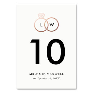 Anneaux de Mariage or Rose moderne Numéro de table