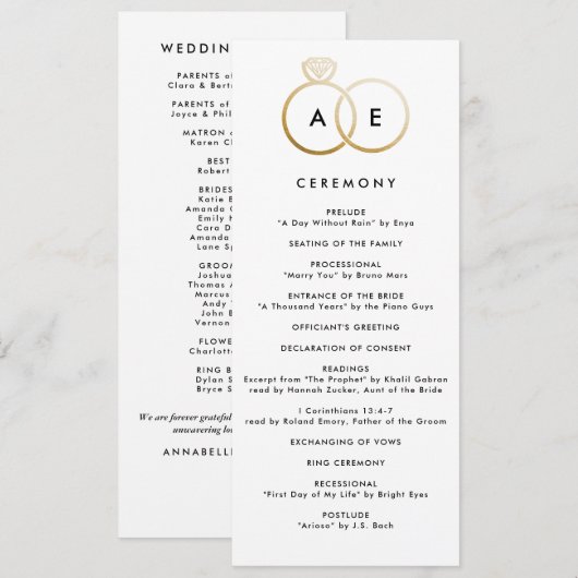 Anneaux d'or moderne Programme de mariage personna (Devant / Derrière)