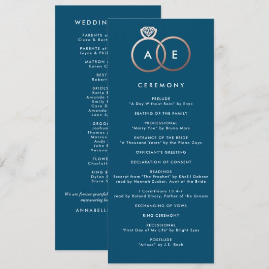 Anneaux d'or Rose moderne Programme de mariage per (Devant / Derrière)