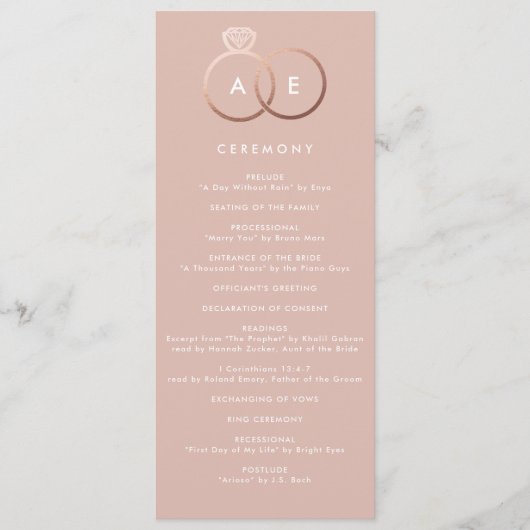 Anneaux d'or Rose moderne Programme de mariage per (Devant)