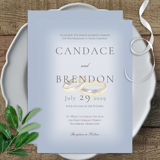 Anneaux Mariage or sur Faire-part de mariage bleu