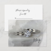 Anneaux Mariages diamant sur carte RSVP gris (Devant / Derrière)