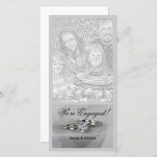 Anneaux mariages sur Faire-part Fiançailles gris (Devant / Derrière)