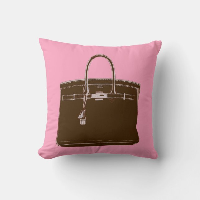 Annechovie Brown Bag on Pink Pillow Kussen (Voorkant)