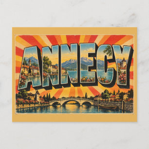 Annecy Alpenkanalen Meer Vintage Reis Kunst Briefkaart