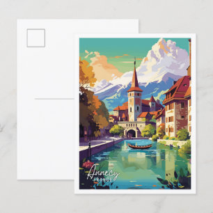 Annecy France Art vintage reisillustratie Briefkaart